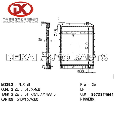8973710110 radiador de alumínio plástico Isuzu Truck 8971771930 8973874661